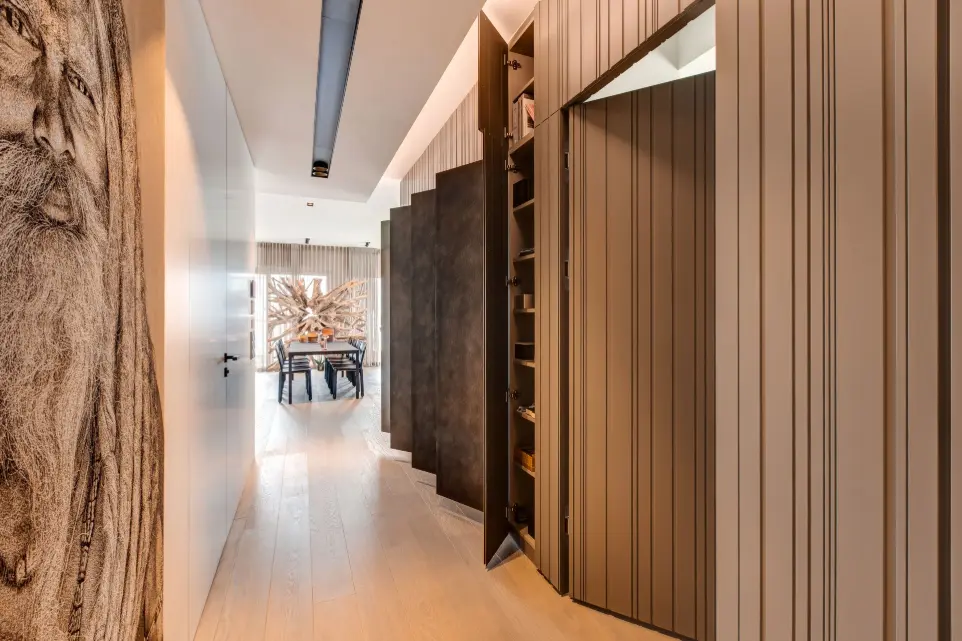 Gangway in house with carpentry furniture